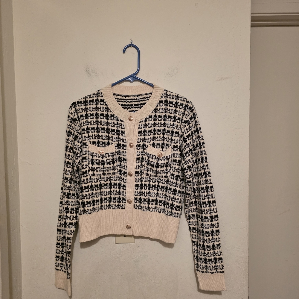 Yozy Elegant Black and Cream Women's Cardigan Size US 6